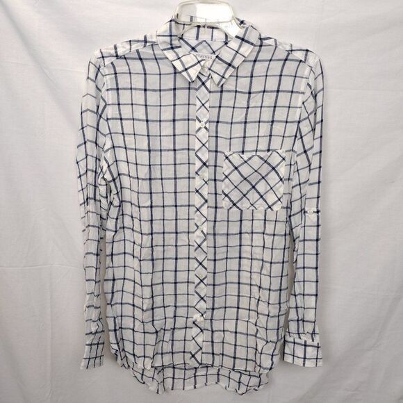 Kenneth Cole Reaction Plaid Button Down White/Blue/Navy Shirt Size Small - Picture 1 of 16